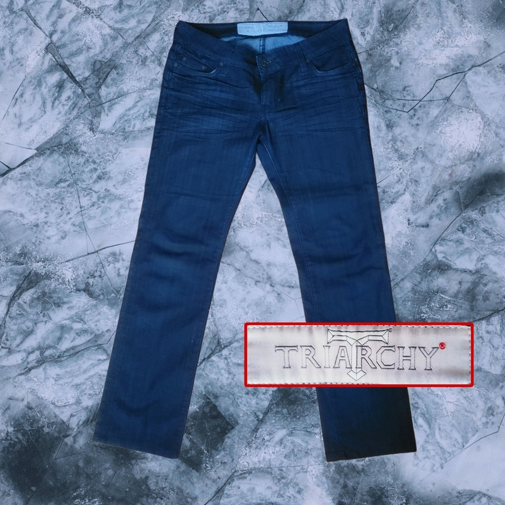 Triarchy Like NEW Dark Blue Wash Straight Jeans with Crinkled Fabric